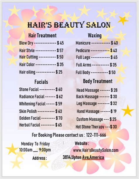 Hair Salon at Tempe Market Place Price Menu